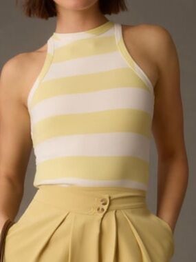 Maeve Anthropologie Yellow White Striped Tank size Large